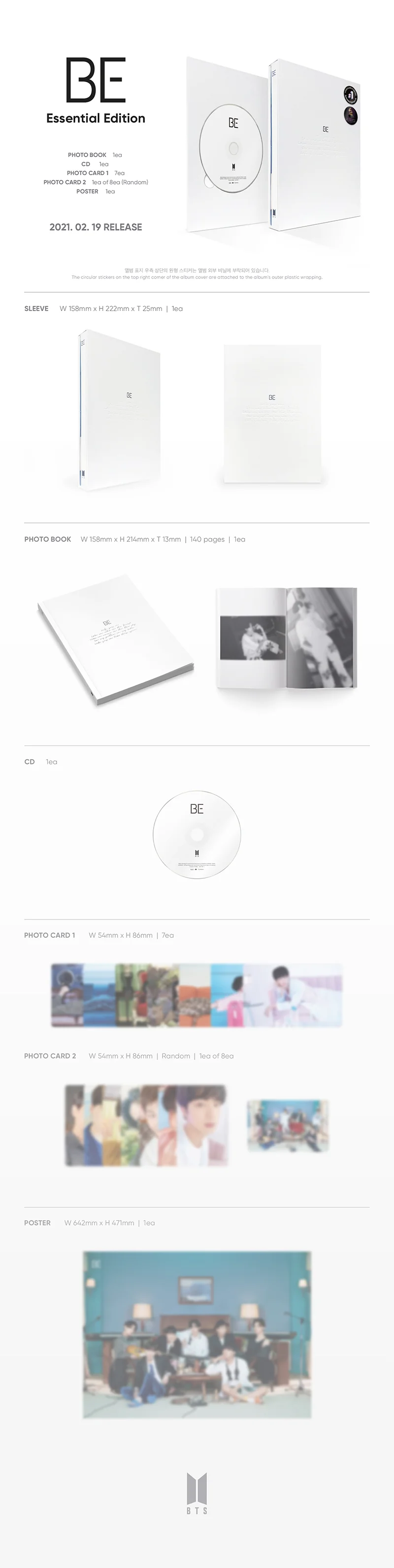 Contenido de BTS BE Essential Edition